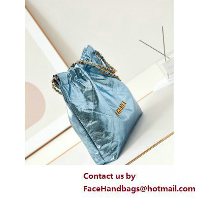 Chanel Crinkled Calfskin & Gold-Tone CHANEL 22 Medium Handbag AS3261 Metallic Blue 2025